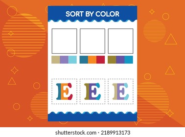 Alphabet E sorts by color for kids. Good for school and kindergarten projects