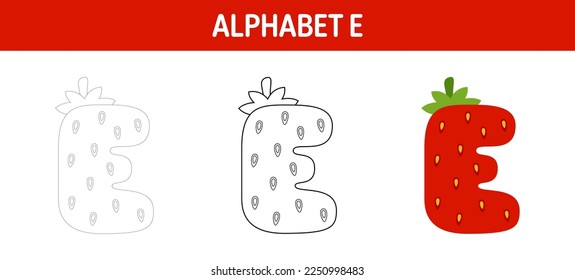 Alphabet E tracing and coloring worksheet for kids