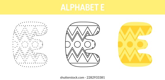 Alphabet E tracing and coloring worksheet for kids