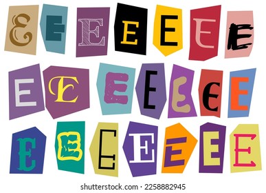 Alphabet E - vector cut newspaper and magazine letters, paper style ransom note letter