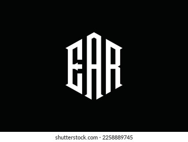 Alphabet EAR illustration monogram vector logo template in white color and black background