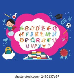 Alphabet educational house. English ABC poster in a shape . welcome back to school