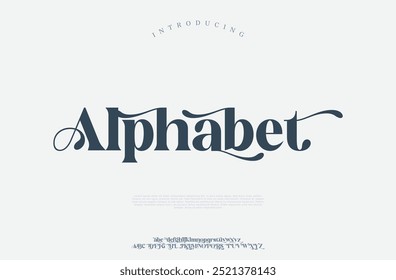 Letras de alfabeto elegante letra y número. Tipografía de lujo de letras clásicas serif Fuentes decorativas boda vintage concepto retro. Ilustración vectorial