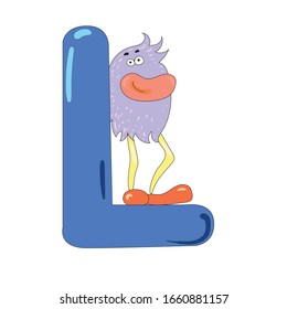 
alphabet element blu letter L and violet monster