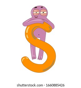 
alphabet element orange letter S and pink monster