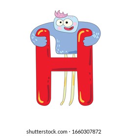 Alphabet element red letter H and blue monster.