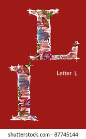alphabet with elements of vegetation pattern.  letter, font