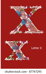 alphabet with elements of vegetation pattern.  letter, font