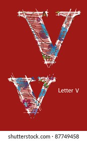 alphabet with elements of vegetation pattern.  letter, font