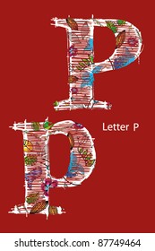 alphabet with elements of vegetation pattern.  letter, font