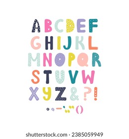 Alphabet. English abc. Letters with puntuation. Education cards for kids Isolated White background Flat design. Kids Toddler wall decor