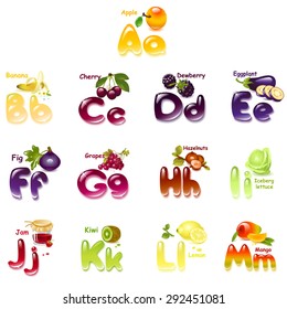 Alphabet. English capital and uppercase letter with  fruits. part 1