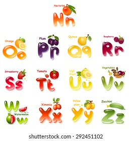 Alphabet. English capital and uppercase letter with  fruits. part 2
