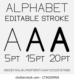 Alphabet English Font. Outline Design Editable Stroke. Sans Serif Letters. For Yuor Design. Stock - Vector Illustration