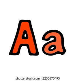 Alphabet of English letters. Letter sign. Cartoon illustration doodles isolated on white background. Hand drawn outline style. Lettering sketch