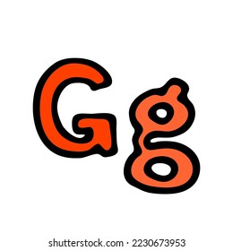Alphabet of English letters. Letter sign. Cartoon illustration doodles isolated on white background. Hand drawn outline style. Lettering sketch