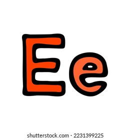 Alphabet of English letters. Letter sign. Cartoon illustration doodles isolated on white background. Hand drawn outline style. Lettering sketch