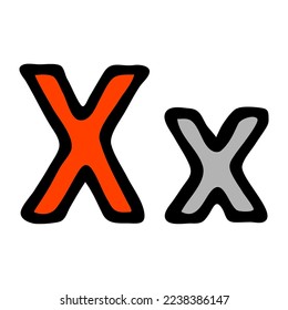 Alphabet of English letters. Letter sign. Cartoon illustration doodles isolated on white background. Hand drawn outline style. Lettering sketch