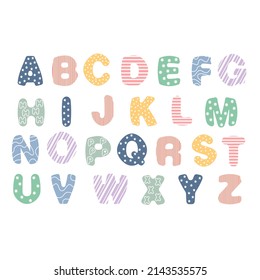 Alphabet of English letters. Print for children's books, posters, posters and games.
Nice colors. Vector illustration.