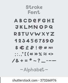 Alphabet. English Sloppy Fat Stroke Font Letters. Capital letters, numbers and special symbols. 