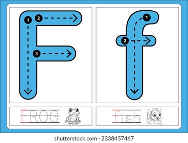 Alphabet exercise with cartoon vocabulary for coloring book illustration, vector
