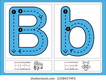 Alphabet exercise with cartoon vocabulary for coloring book illustration, vector