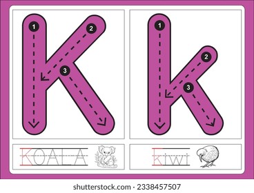 Alphabet exercise with cartoon vocabulary for coloring book illustration, vector