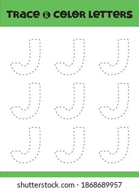 Alphabet exercise. Trace nd color letters. A4