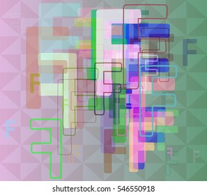 Alphabet F among various texture, clever group at brochure