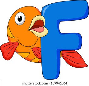 Alphabet F with fish cartoon