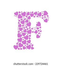 Alphabet F of hearts vector illustration