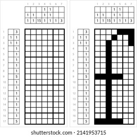 Alphabet F Lowercase Nonogram Pixel Art, Character F, Language Letter Graphemes Symbol Vector Art Illustration, Logic Puzzle Game Griddlers, Pic-A-Pix, Picture Paint By Numbers, Picross