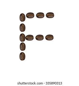 Alphabet "F" made of roasted coffee bean, isolated  