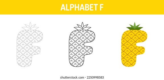 Alphabet F tracing and coloring worksheet for kids