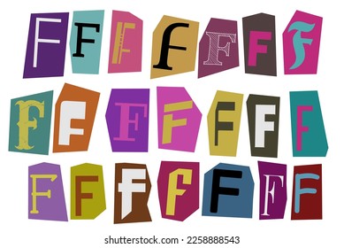 Alphabet F - vector cut newspaper and magazine letters, paper style ransom note letter