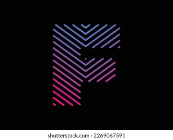 Alphabet F written with colorful digital lines. Abstract letter F logo design template. Logo type vector design