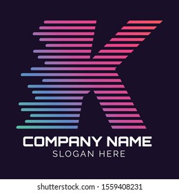 Alphabet with fast speed lines, Abstract letter K logo design template, fast speed moving,quick energy sign,vector icon,lines letters,Typographic elements