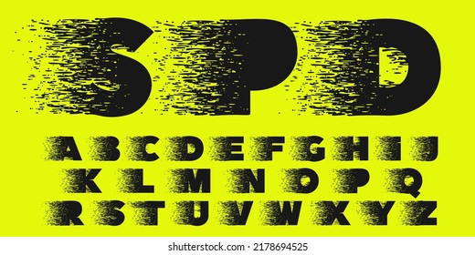 Alphabet in fast speed style. Dry brush stroke with grunge lines and dots. Perfect for Taxi logo, Race poster, Sport identity, etc.