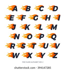 Alphabet fire letters set. Burning flame design element. Corporate branding identity design template on white background. ABC letters collection. Vector illustration