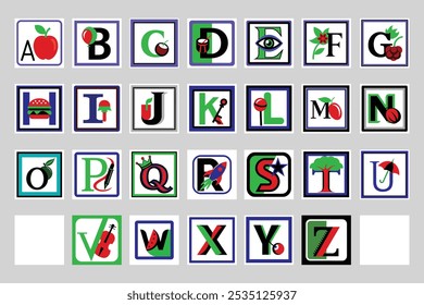 Alphabet Flashcard ABC Printable Educational Materials for Kids Classroom and Home Learning Resources used as an illustration in children book, website, apps, or social media graphics.