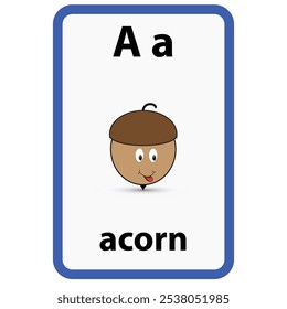 Alphabet flashcard for children with the letter a from acorn