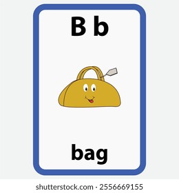 Alphabet flashcard for children with the letter b from bag

