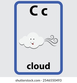 Alphabet flashcard for children with the letter c from cloud