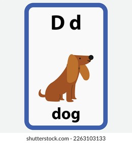 Alphabet flashcard for children with the letter d from dog