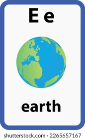 Flashcard alfabético para niños con la letra e de la tierra