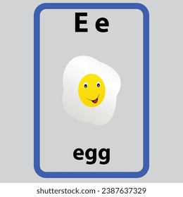 Alphabet flashcard for children with the letter e from egg