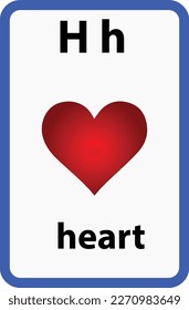 Alphabet flashcard for children with the letter h from heart