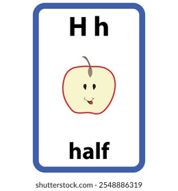 Alphabet flashcard for children with the letter h from half