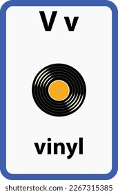 Alphabet flashcard for children with the letter v from vinyl