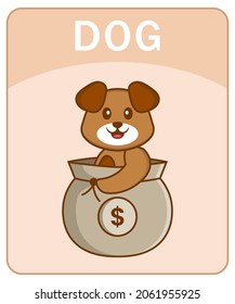 Alphabet flashcard with Cute dog cartoon character.